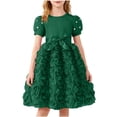 thumbnail image 1 of SBYOJLPB Robe Unie pour Enfants Col Rond Manches Courtes Robe d'Été Fille en Maille avec Nœud Jupe Décontractée et Confortable, 1 of 5