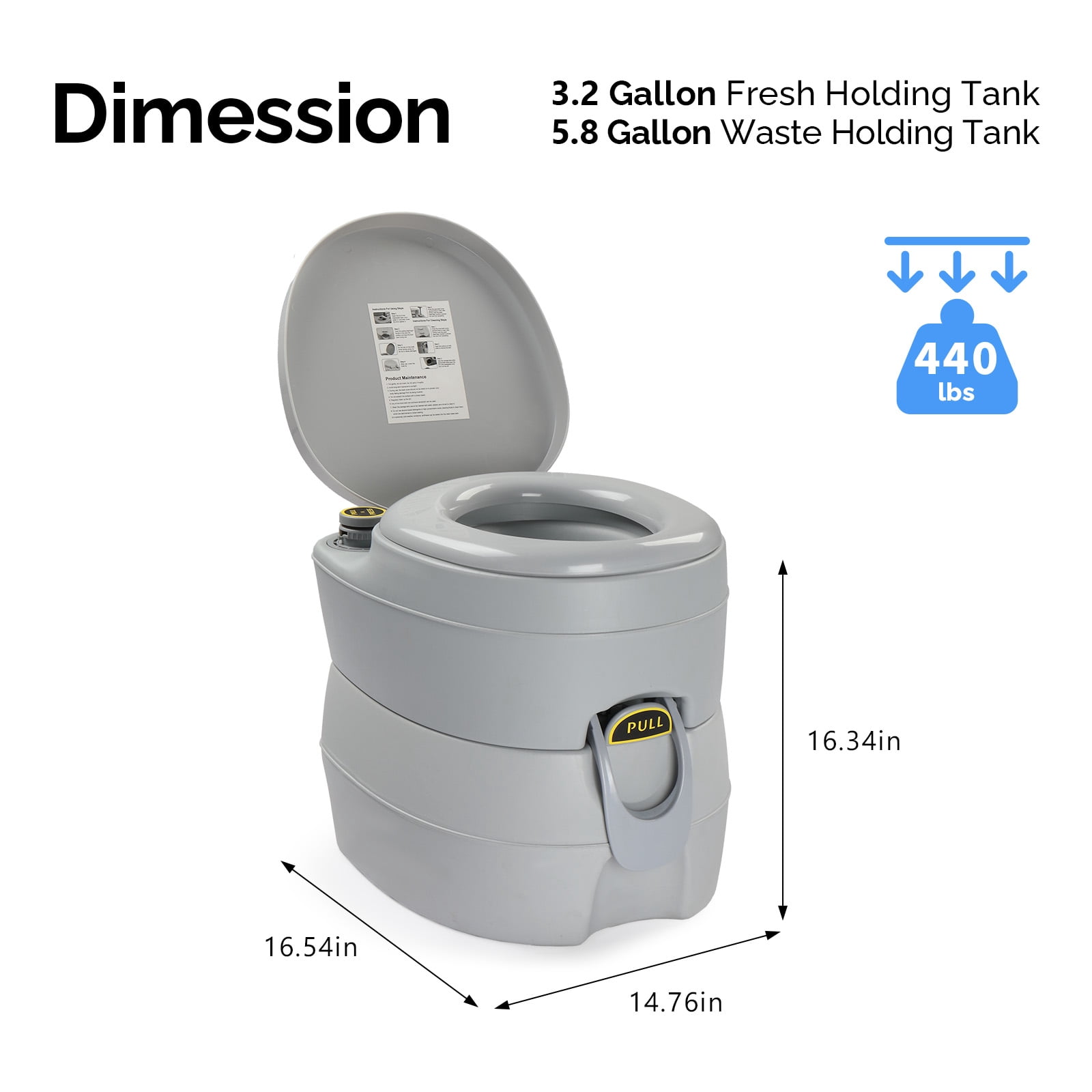 Ktaxon 5.3 Gallon Portable Camping Toilet, RV Toilet with Three Outlet, Porta Potty Portable Toilet for Hiking, Road Trips, RV Travel, Beaches, Traffic Jams, Camper, Boat, Home