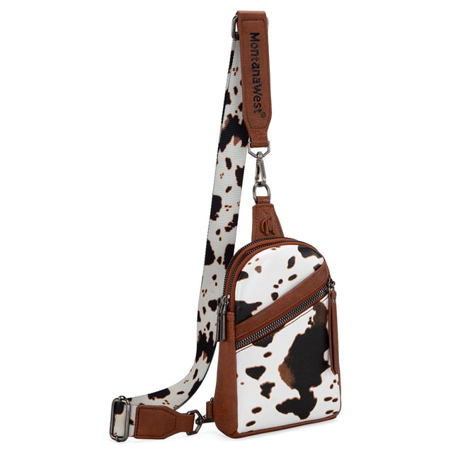 Bolso cruzado Montana West MWC-3353BR con estampado de vaca