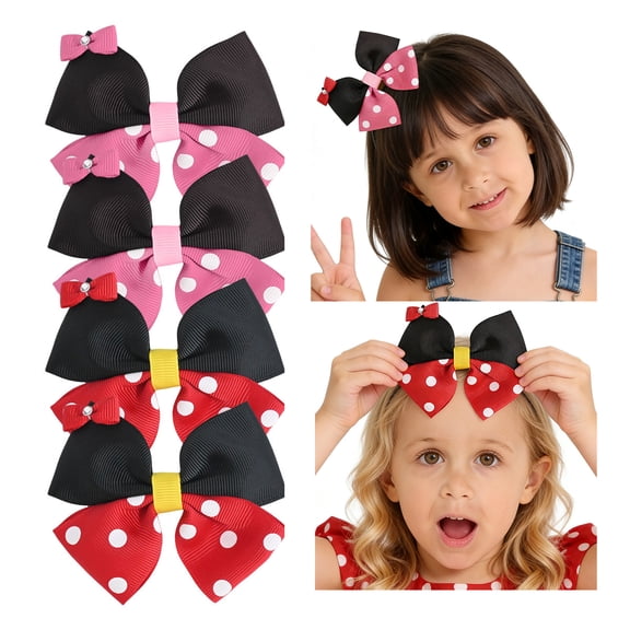 JoyBowie 3 Inch Polka Dot Hair Bows for Girls, 2.8 Inch Ribbon Clips for Toddlers Daily Party Hairstyles