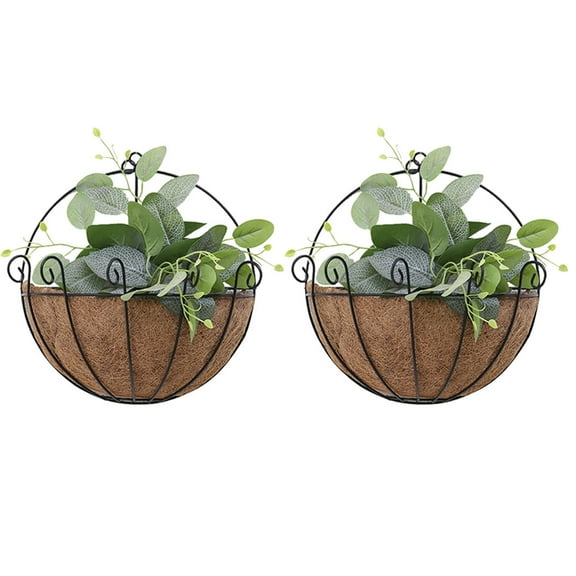 Wall Planters for Outdoor Plants (2 Pack) Large Hanging Planter with Coco Liner, Metal Round Wire Flower Basket Outside Fence Railing Plant Pots Holder Deck Porch Balcony Decor 10 inch(2Pcs)