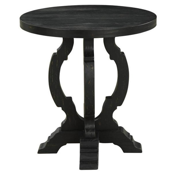 Round Accent Table in Black Finish