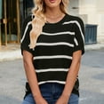 thumbnail image 4 of TKLPEHG Womens Short Sleeve Tops Crew Neck Sweater Top Fashion Casual Comfy Loose Striped Print Graphic Tee Summer Outfits (Black,M), 4 of 7