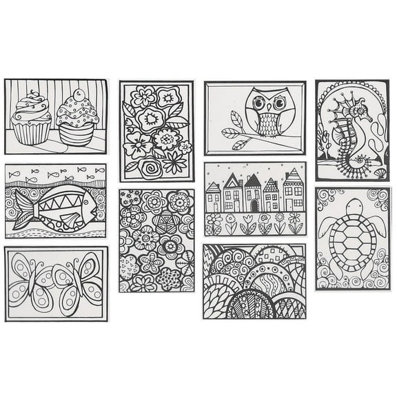 S&S Worldwide Mini Velvet Art Posters, 10 each of 10 Designs, Designs to Appeal to Everyone, Kids, Adults, Boys, Girls, Color With Markers or Colored Pencils, 4" x 6" Cardstock, Pack of 100.