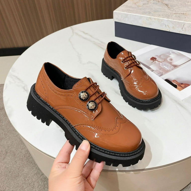 Miluxas Dress Shoes for Women Lace-Up Round Toe Leather Flat Classic Non-Slip Work Business Dress office Shoes Brown 7(39), Women's, Bronze