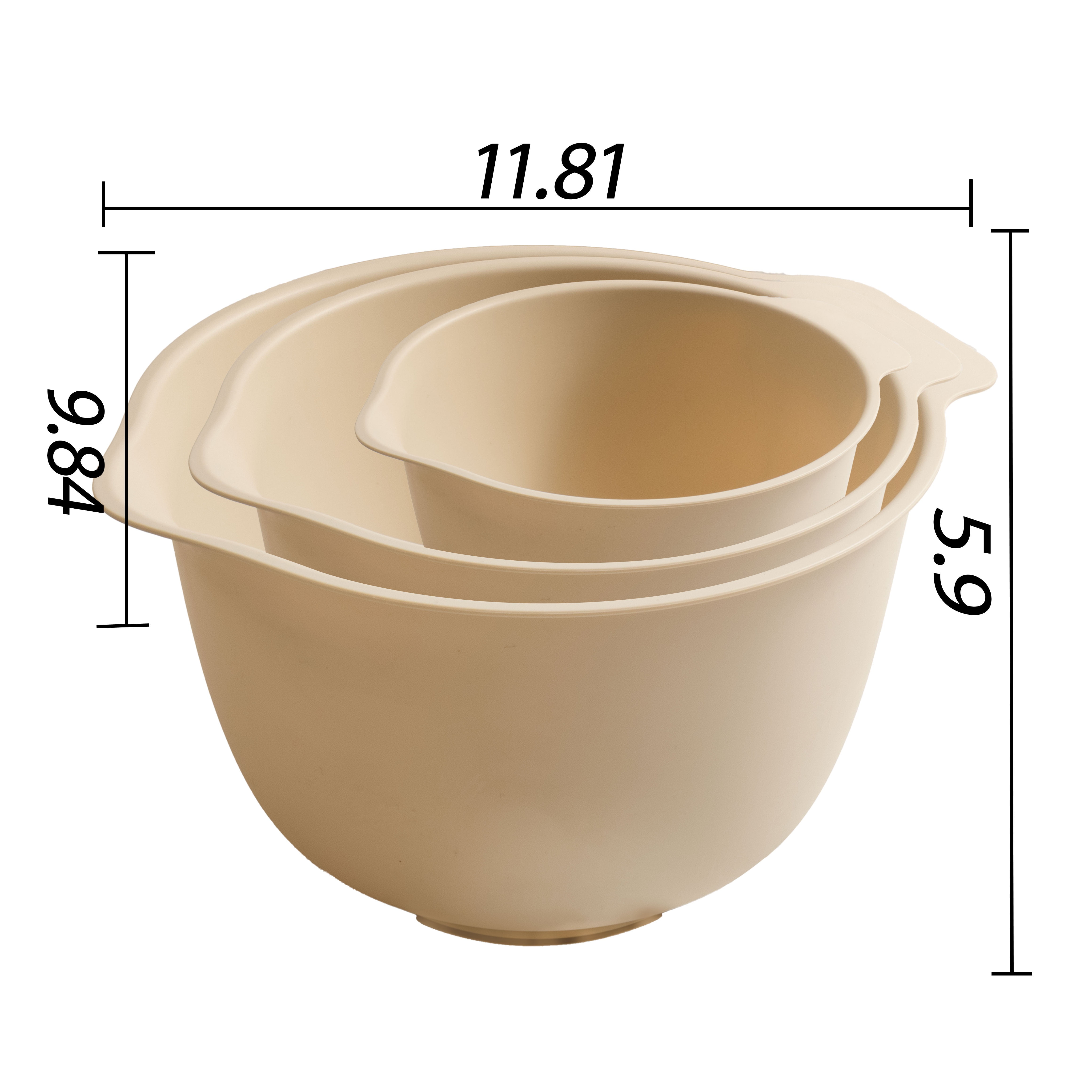 Mainstays 3 Pieces of Mixing Bowl Set, 50% RPP, Recycled Material, 11.81 in, Papyrus Beige