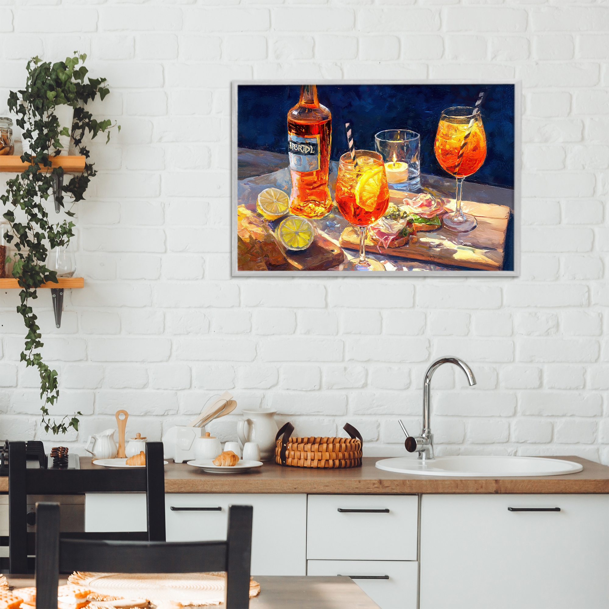 Sprits Table Still Life Gray Framed Giclee Art, design by Ziwei Li