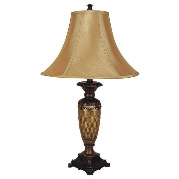 NEW Painted Amber/Gold/Black Base, Gold Fabric Shade, Socket Switch, 28" Table Lamp 8233