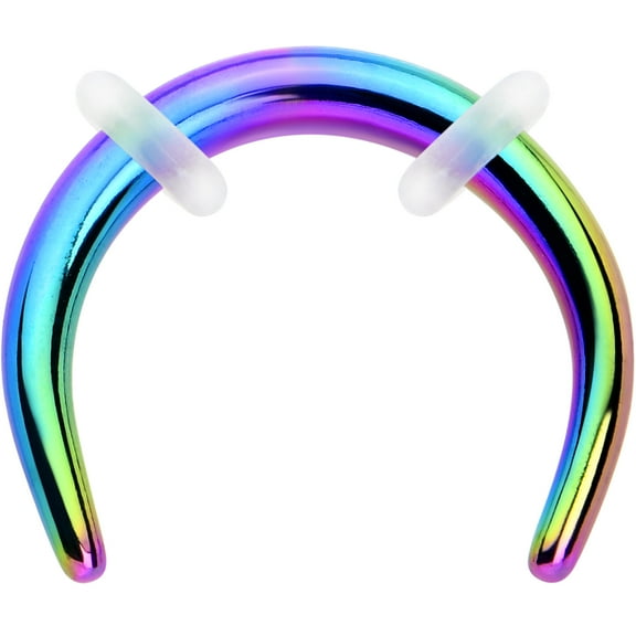 Body Candy Unisex 316L Stainless Steel Rainbow 14G Ear Gauges Crescent Taper Pincher Curved Taper Septum Ring 8mm