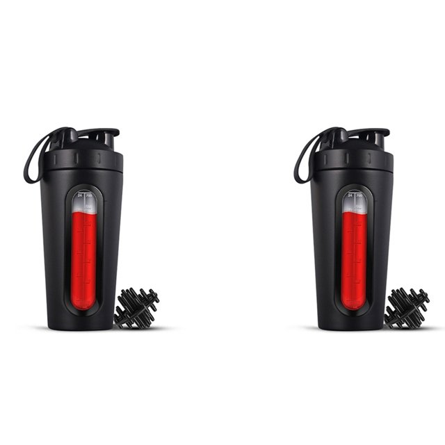 2X Shaker Bottles for Protein Mixes Stainless Steel Protein Shaker Not Stays Cold/Hot,Visible Window Metal Shaker Cups-B