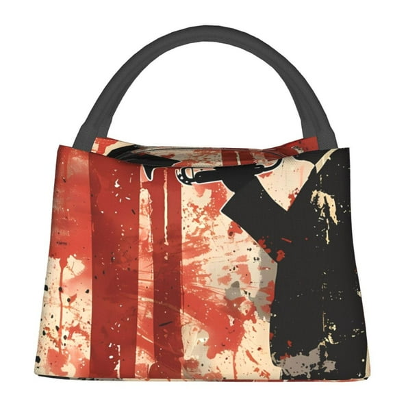 Easygdp Silhouette Trumpet Red Art Bolsa de Almuerzo Insulada Reutilizable, Bolsa de Mano y Bandolera para Oficina, Trabajo, Viajes
