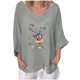 thumbnail image 1 of Tops De Mujer Con Cuello En V Y Estampado Navideño De Algodón Y Lino Con Manga Tres Cuartos Fridja  fksj2033, 1 of 5