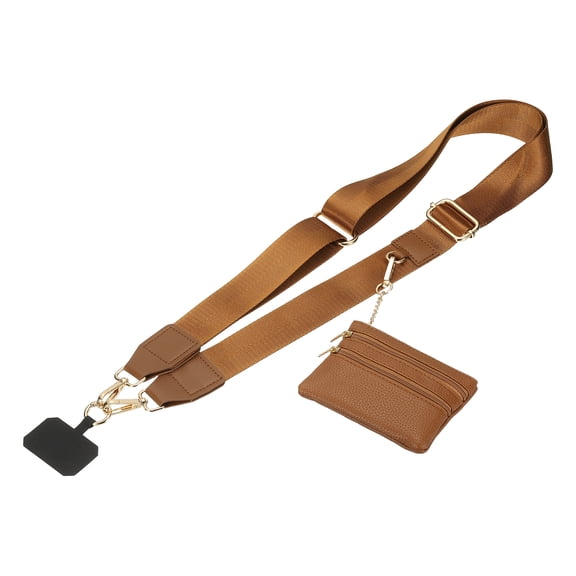 Uxcell Clip and Go Strap with Wallet, Adjustable Phone Strap with Zippered Wallet, Brown