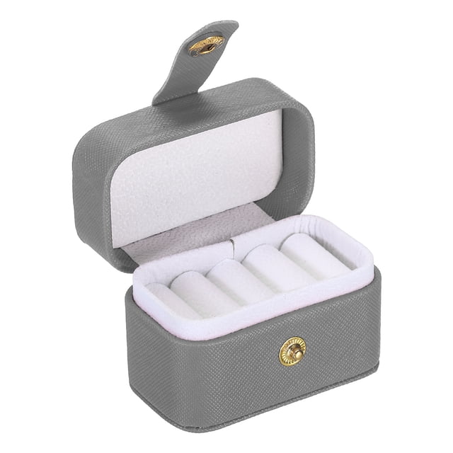 Unique Bargains Velvet Ring Box, 4 Slots Travel Ring Box Jewelry Holder Portable Mini Jewelry Case for Rings, Gray