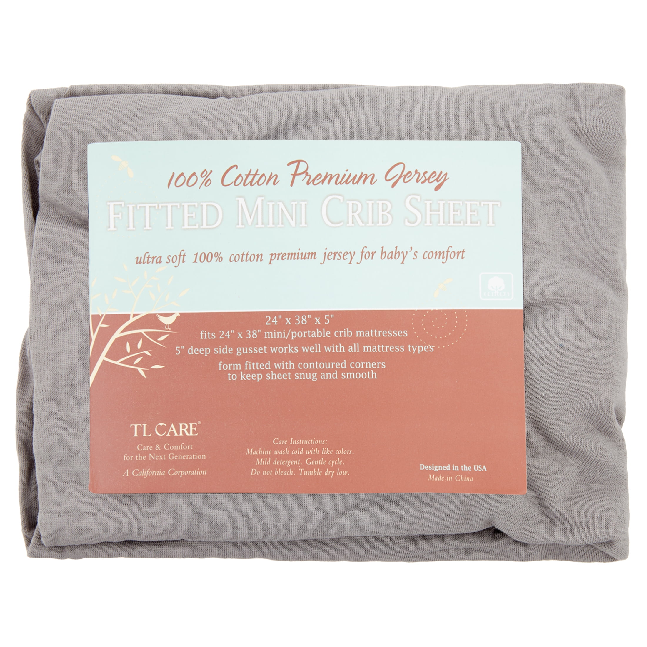 American Baby Company 100% Natural Supreme Cotton Jersey Knit Fitted Portable/Mini-Crib Sheet, Gray, Soft Breathable, for Boys and Girls