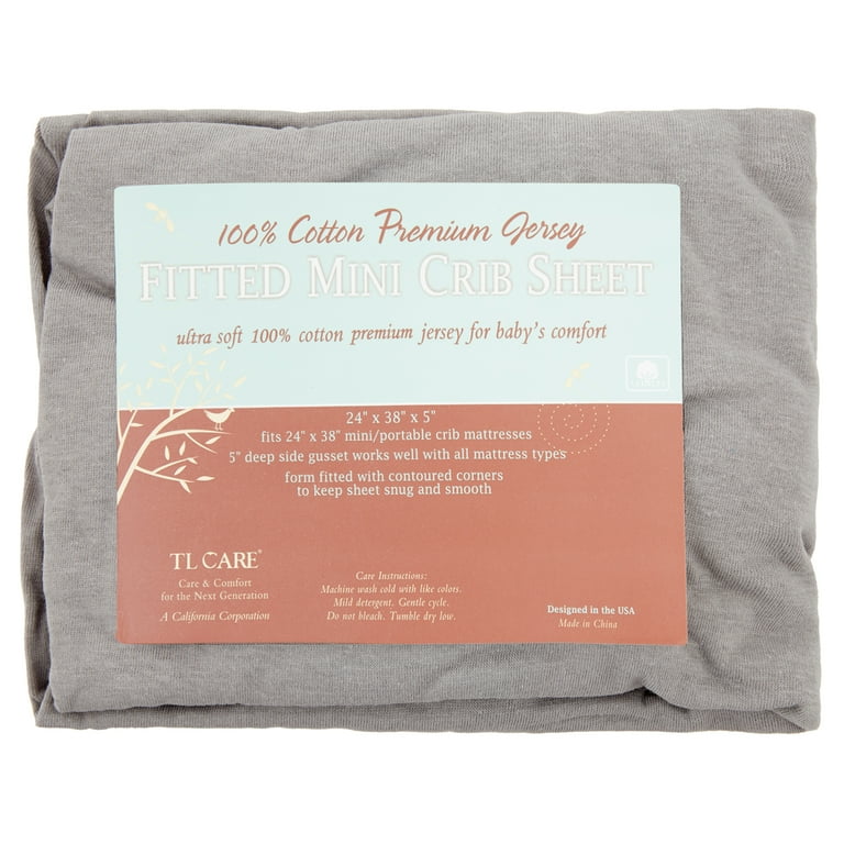 TL Care Supreme Jersey Knit Mini Crib Sheet Grey