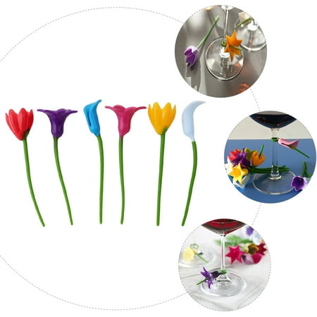 

6pcs Flower Shape Wine Glass Charms Silicone Glass Markers Party Favors Supplies