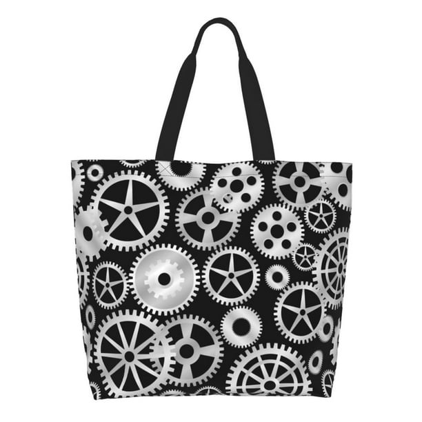 Disketp Metallic Gears Bolsa Tote Estampada para Mujer, Bolso de Hombro y de Mano para Compras y Viajes