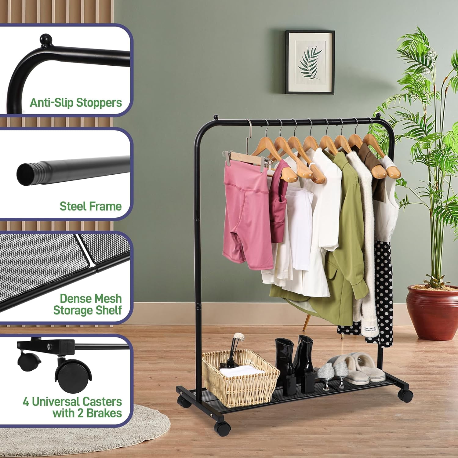 Lifemaster Metal Clothes Rack, Pack of 2 – Rolling Garment Racks with Wheels, Easy Assembly & Ample Hanging Storage – Black