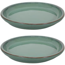 Sunnydaze 14.25" Round Seafoam Ceramic Outdoor Flower Pot Saucer 2-Count