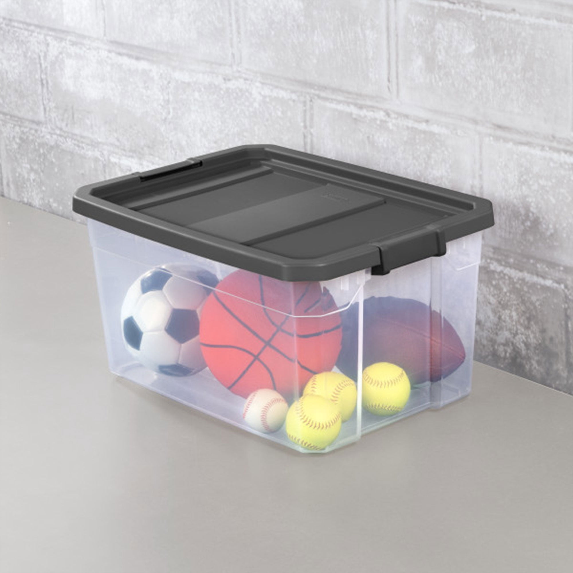 Sterilite 76 Qt Clear Plastic Stacker Storage Bin w/ Lid, Grey (24 Pack)