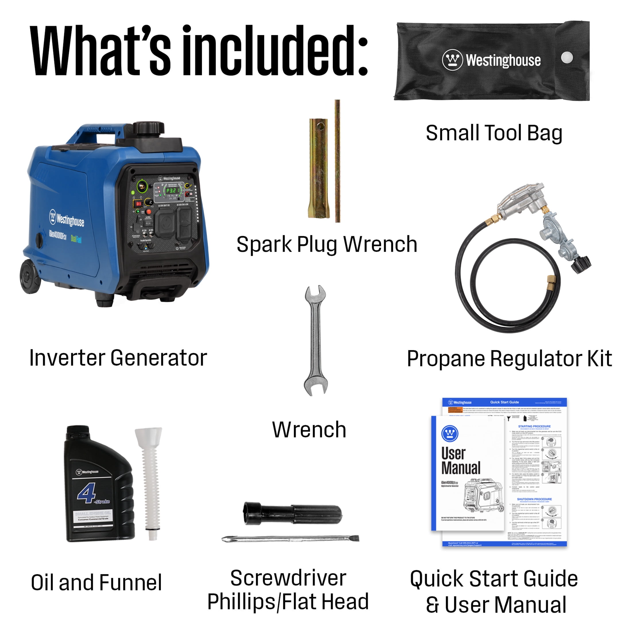 Westinghouse 4000 Peak Watt Dual Fuel Portable Inverter Generator, Recoil Start & CO Sensor