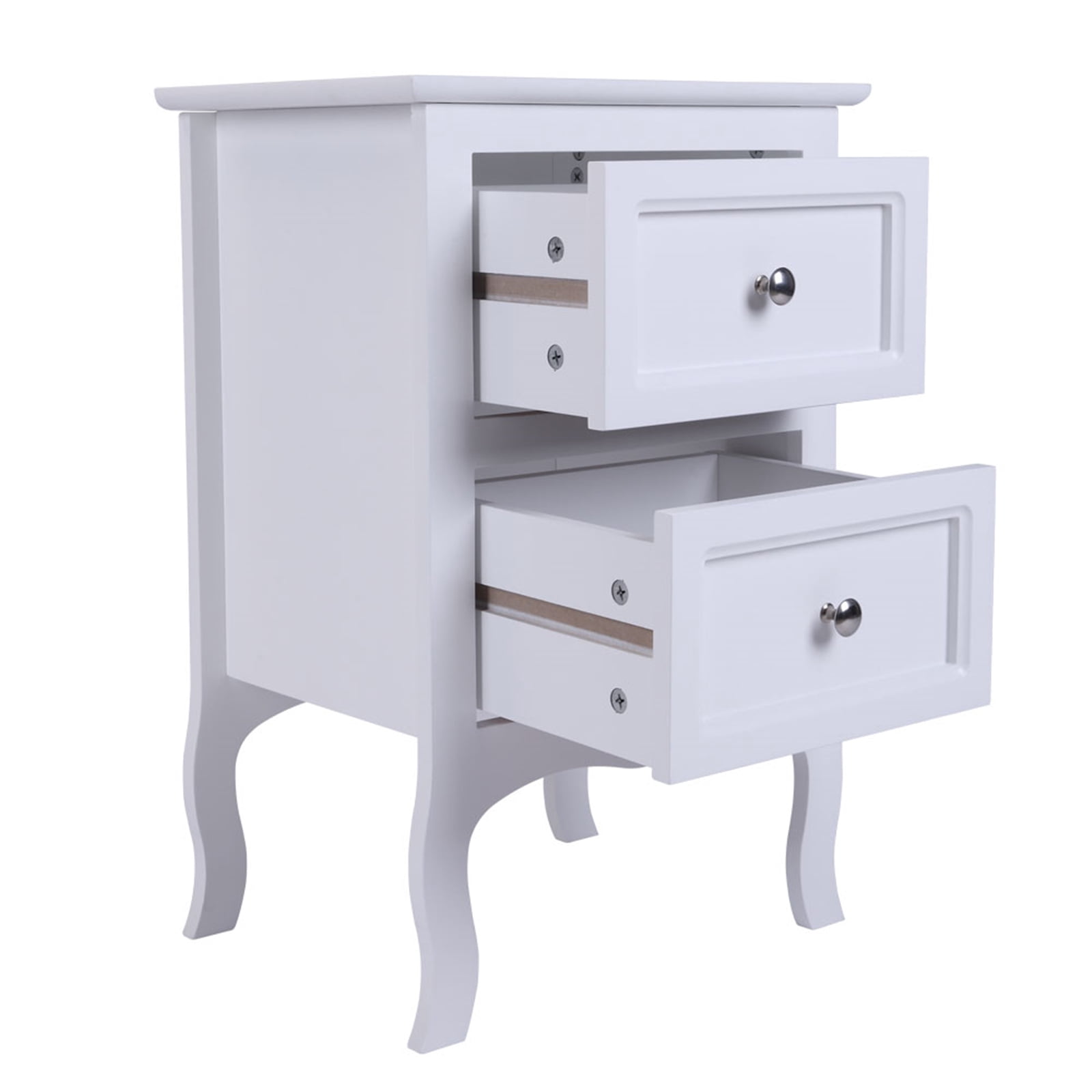 Large White Country Style Two - Tier Night Table - Durable, High Quality, with Ample Storage 2pcs for Indoor Use