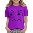 thumbnail image 5 of Blusas y camisas de manga corta con cuello redondo para niños y niñas, color liso, con estampado de expresión linda, manga corta, holgadas y cómodas, blusa para niña, 5 of 5