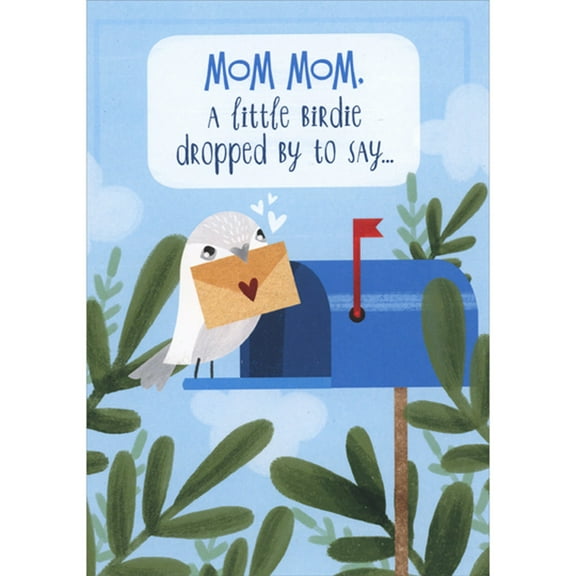 Designer Greetings Little Birdie Dropped By: Small Bird Holding Envelope on Blue Mailbox Juvenile Mother's Day Card for Mom Mom