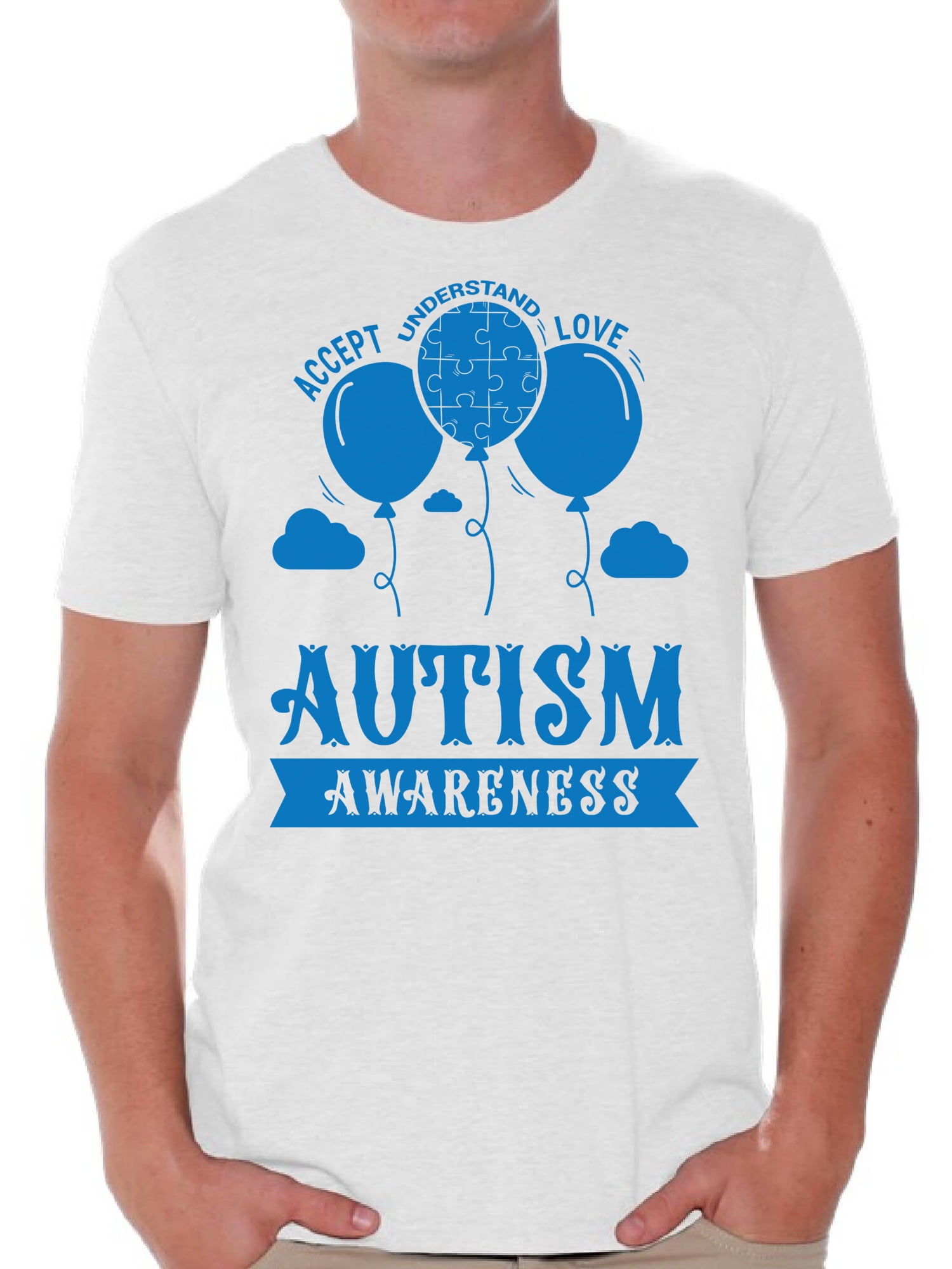 Accept Understand Love Autism Awareness Balloons Men V-Neck Kind Shirts 