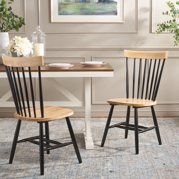 SAFAVIEH Parker Country Wood Solid Dining Parsons Chair, Natural/Black (Set of 2)