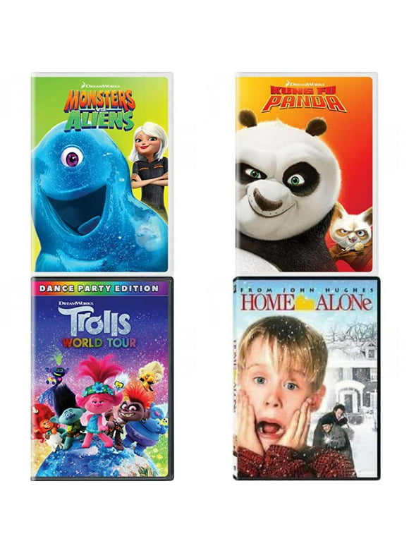 Children's 4 Pack DVD Bundle: Monsters vs. Aliens, Kung Fu Panda, Trolls World Tour, Home Alone 1