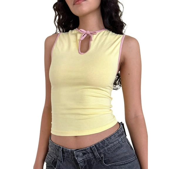 Women Seamless Clean Line Boat Neck Tank Top Yellow XL