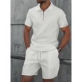 thumbnail image 4 of Men'S Half Zip for . Short Sleeve Shirt and Drawstring Shorts Two Piece Outfit White L, 4 of 6