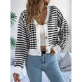 thumbnail image 5 of Womens Long Sleeve Striped Cardigan Sweaters Striped Cropped Button Fall Trendy Open Front Knit Sweater Coats Black XL, 5 of 8