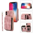 thumbnail image 1 of ELEHOLD for iPhone XS Max,Luxury Zipper Wallet Case with Card Slots Zipper Pocket Kickstand Function Wriststrap Crossbody Shoulder Strap Shockproof Purse Case,pink, 1 of 7