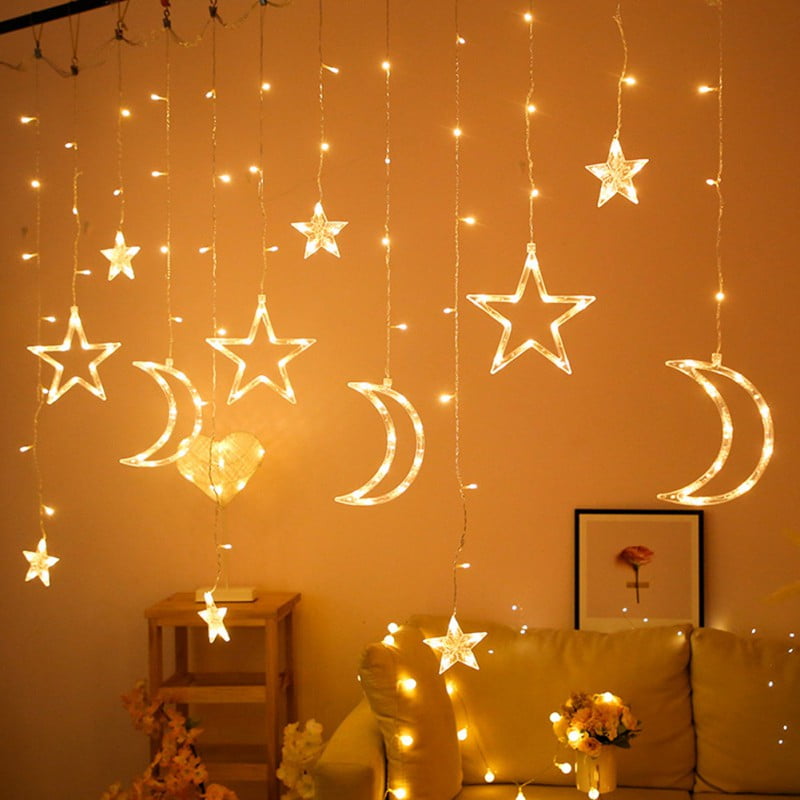 3.5m Star Moon Fairy LED Curtain String Lights Garland Wedding Party Decor Lamp