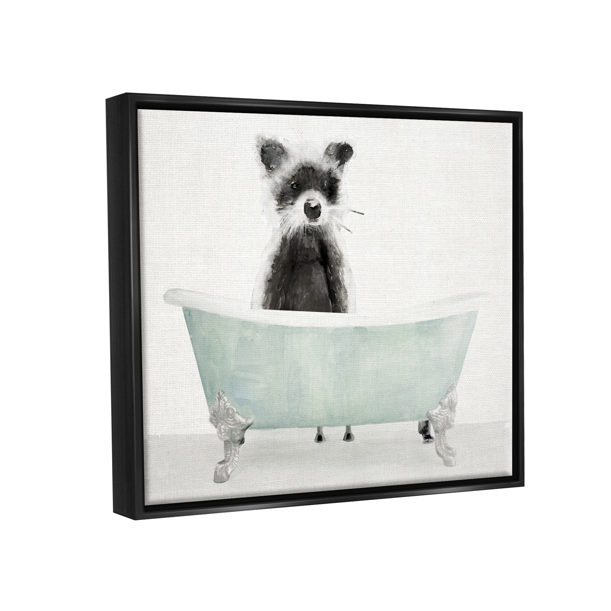 Stupell Industries Raccoon In A Tub Funny Animal Bathroom Drawing Jet Black Framed Floating Canvas Wall Art, 16x20, by Stellar Design Studio