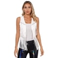 thumbnail image 2 of renvena Women's Cowboy Cowgirl Shiny Fringed Vest Waistcoat with Hat Party Outfit Hippie White M, 2 of 7