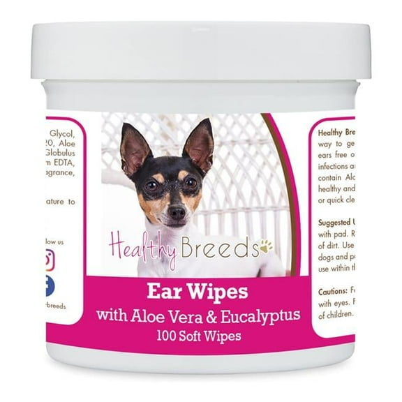 Healthy Breeds 192959824841 Toy Fox Terrier Ear Cleaning Wipes with Aloe & Eucalyptus for Dogs - 100 Count