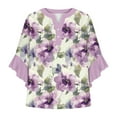 thumbnail image 4 of GERsome Womens 3/4 Ruffle Sleeve T-Shirts Button Down V Neck Summer Tunic Tops Casual Loose Fit Floral Print Work Business Blouses, Sizes S-2XL, 4 of 5