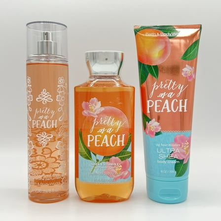 Bath and Body Works Pretty As A Peach Body Cream, Shower Gel and Fine Fragrance Mist Full Size 3-Piece Bundle