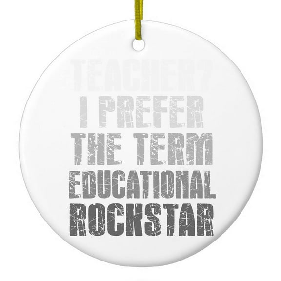 DistinctInk Hanging Ceramic Christmass Tree Ornament with Gold String - Great Gift / Present - 2 3/4 inch diameter - Teacher I Prefer Educational Rockstar