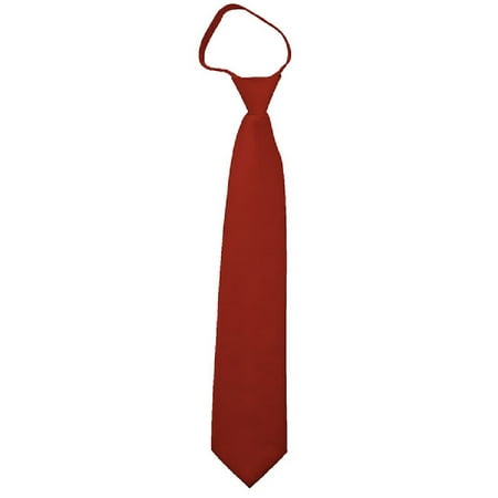 NYFASHION101 Men's Solid Color Formal Zipper Tie, Rust, 20