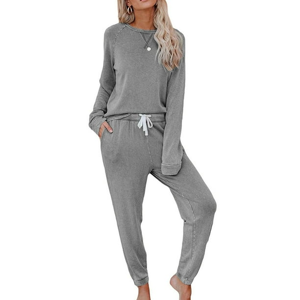 Conjunto de pijama de dos piezas para mujer, ropa de dormir de algodón de manga larga, ropa de dormir y pantalones de pijama, conjuntos de salón