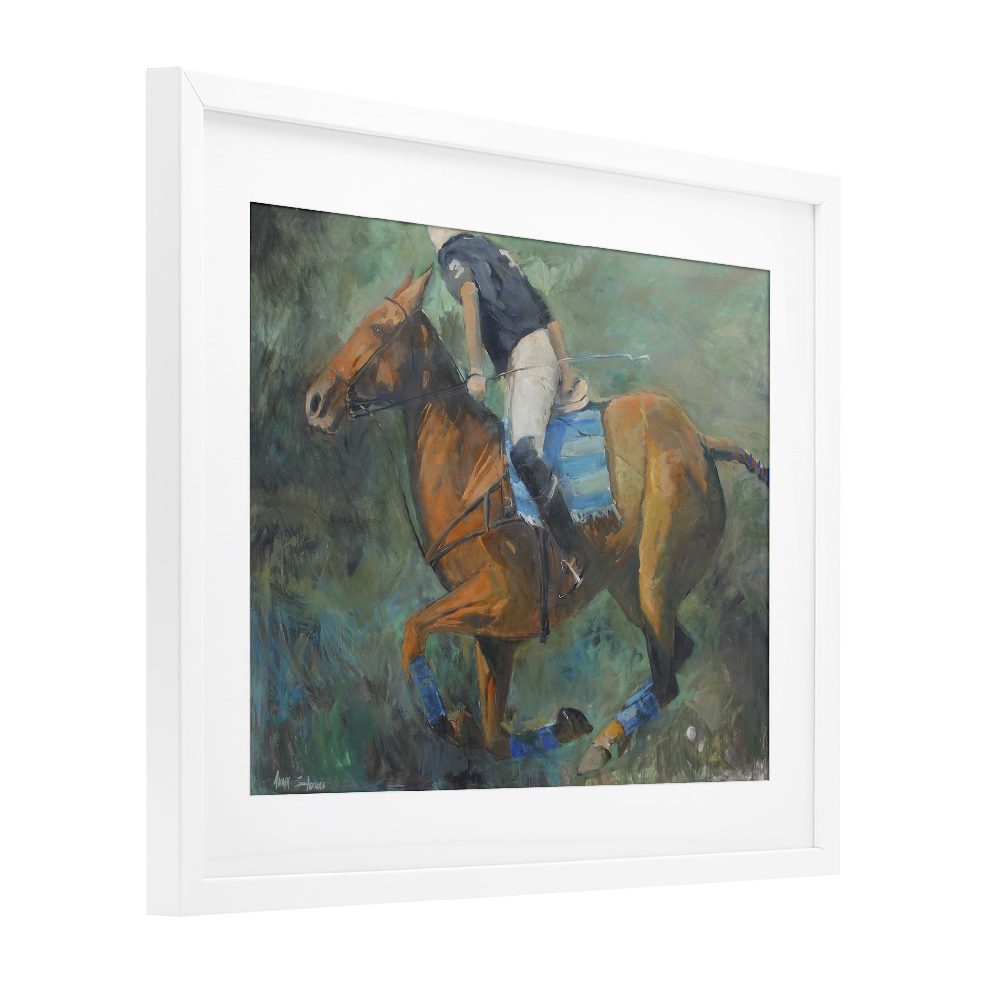 Stupell Industries Polo Rider in Dynamic Motion White Framed Print Under Glass, design by Jadei Graphics
