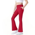 thumbnail image 3 of Yeaiivve Toddle Girls Yoga Pants With Side Pockets Elastic Waist Flared Leg Pants Solid Color Workout Dance Tights for Girls, 3 of 7