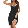 thumbnail image 2 of dazeni Womens Lace Trim Sleep Dress Spaghetti Straps Nightgown Soft V Neck Cami Dress Lightweight Loungewear Housewear Black L, 2 of 5