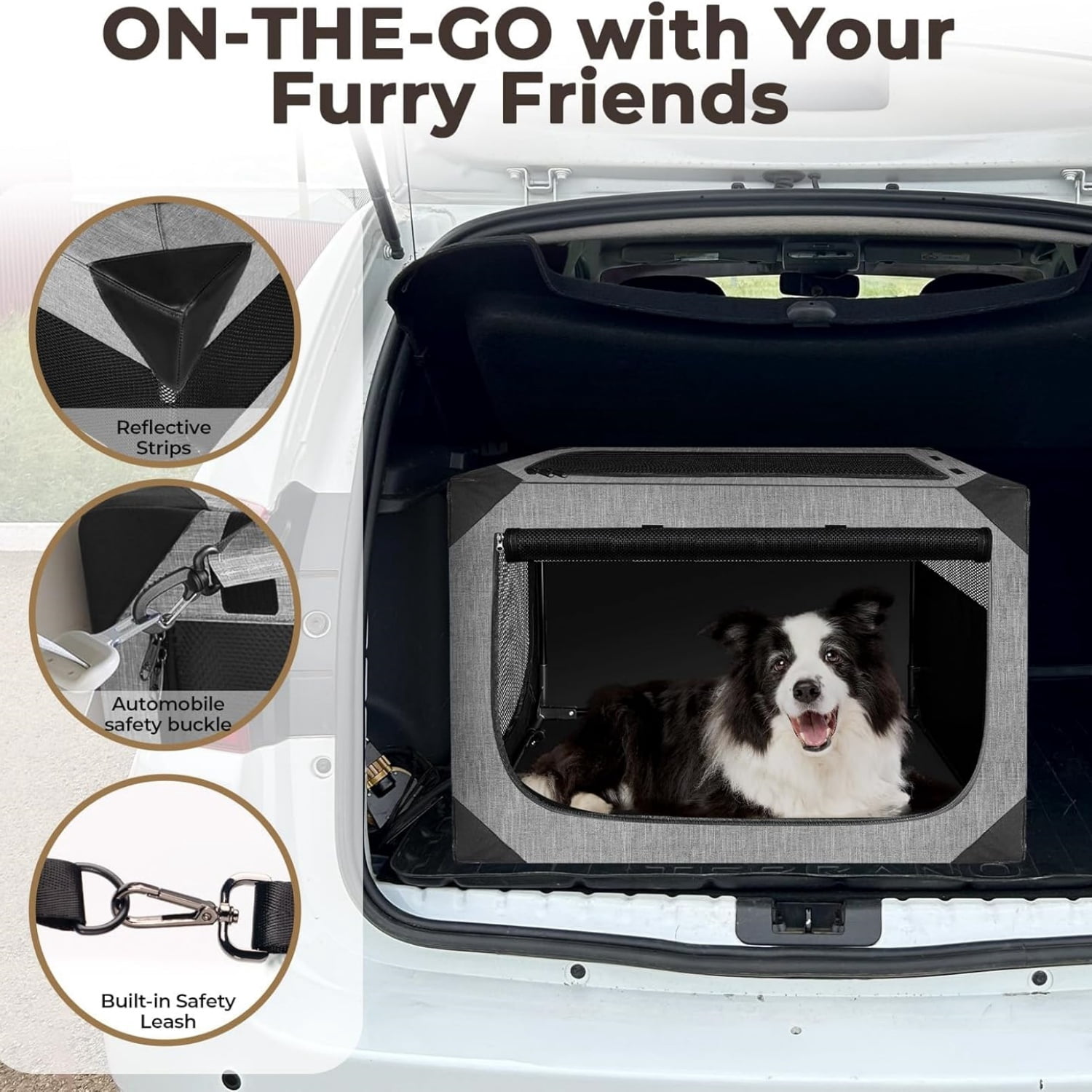 Dog Crate, Collapsible Soft Travel Crate for Large Dogs, Indoor & Outdoor Portable Pet Kennel with Chew-Proof Mesh Window (Dark Gray, 30" L x 21" W x 21" H)