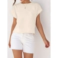 thumbnail image 2 of Womens Short Sleeve Cropped T-shirts Summer Rolled Dolman Sleeve Crop Tops Casual Round Neck Solid Short Basic Tees, 2 of 7